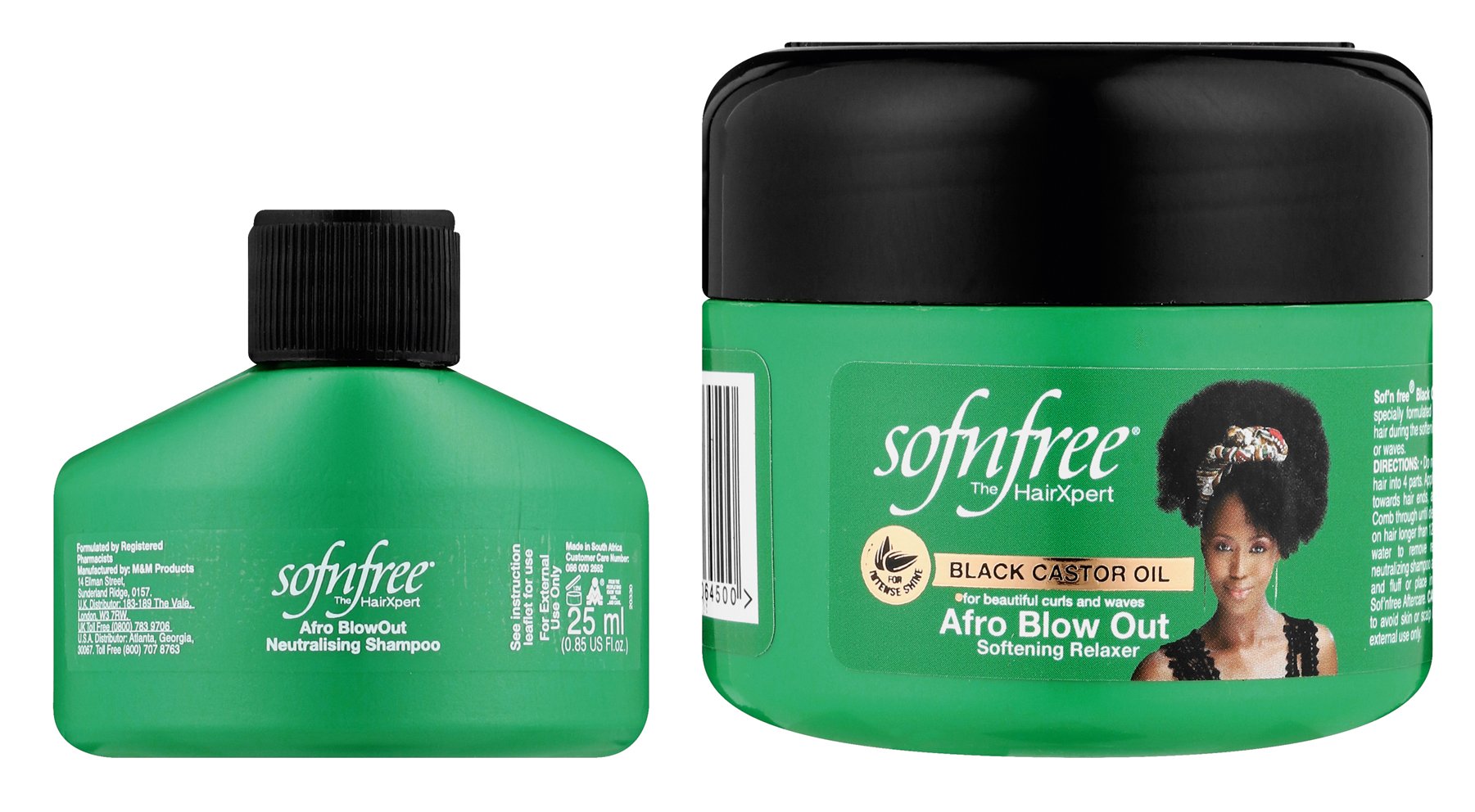 Sofnfree Black  castor  oil afro  blowout relaxer  125ML + afro blowout neutralising shampoo 25ML