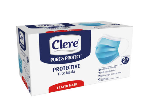 Clere Pure & Protect Protective Face Masks (50 pack) - 50